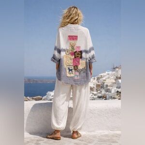 Hand Crafted White and Gray Patchwork Jacket